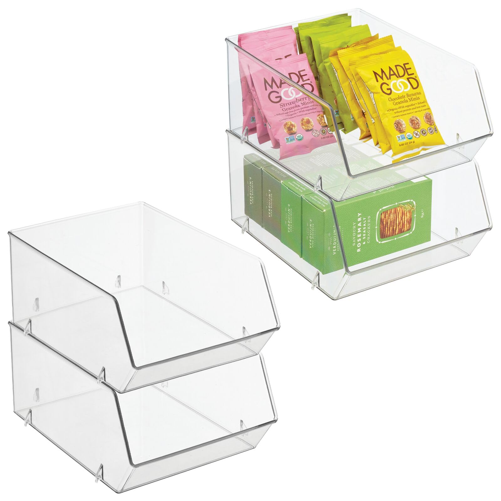 mDesign Kühlschrankbox für Lebensmittel – Küchen Ablage mit offener Vorderseite für Kühlschrank, Schrankfach oder Gefriertruhe – Aufbewahrungsbox aus BPA-freiem Kunststoff – 4er-Set – durchsichtig