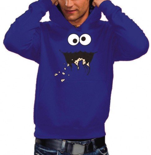 Coole-Fun-T-Shirts Cookie Monster Hoodie Sweatshirt mit Kapuze blau, GR.L