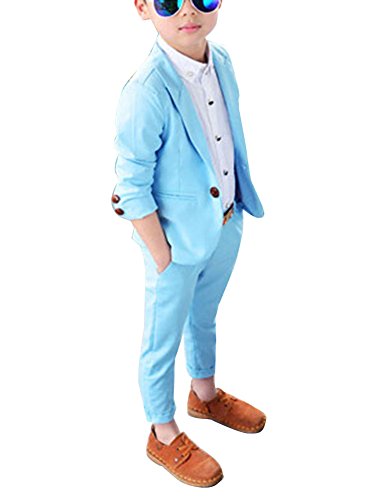 GladiolusA Jungen 2 Stück Formal Anzug Sätze Festliche Kleidung Hochzeit Blazer Jacke + Hose Blau /120