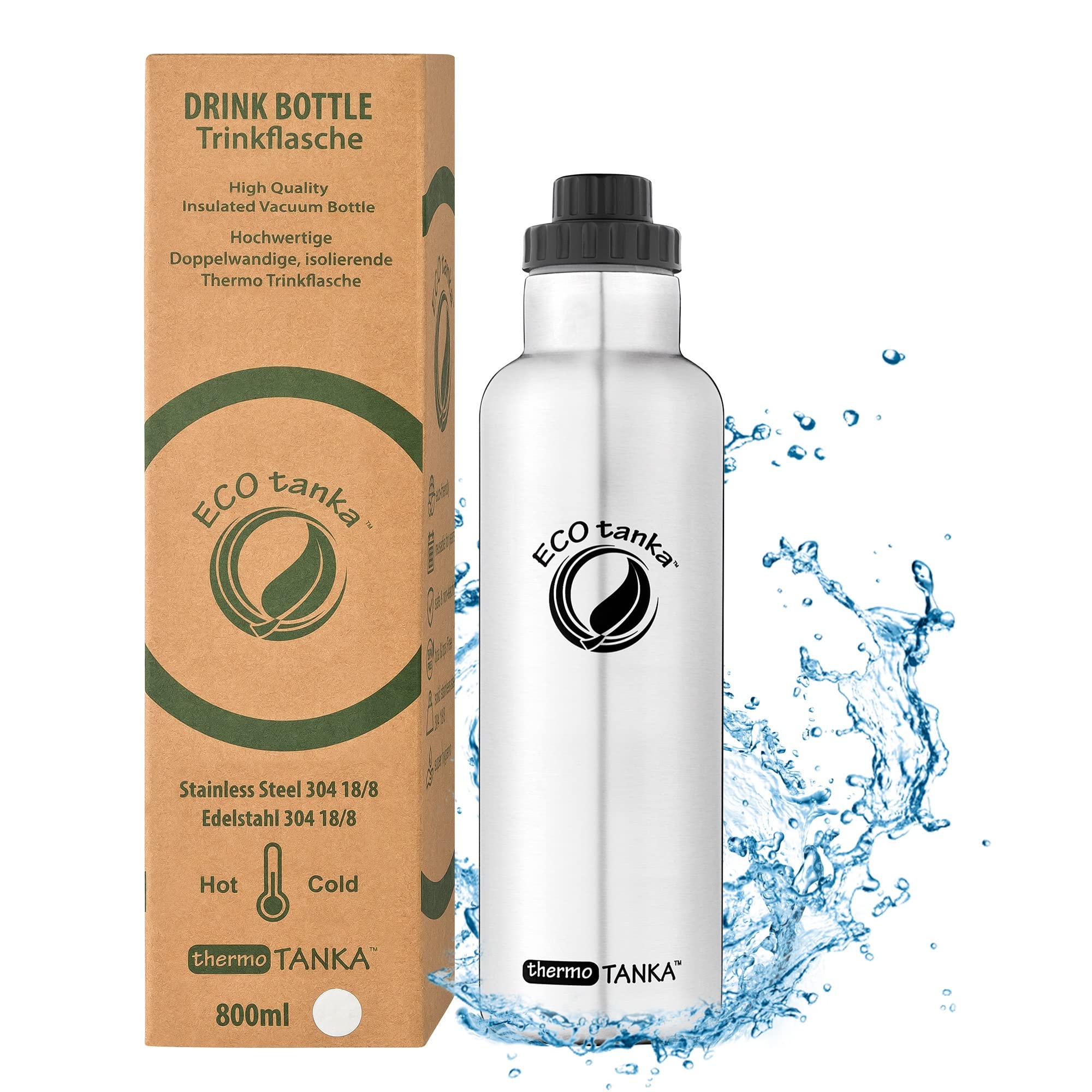ECOtanka thermoTANKA 800ml (Reduzier Verschluss) Edelstahl-Thermosflasche, BPA-frei, ökologisch, nachhaltig, robust, sehr leicht