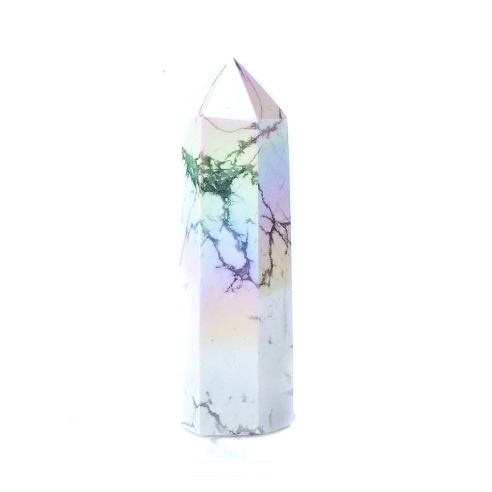 LIJUCAI Natürlicher Kristallpunkt Galvanik Zauberstab Stein Energie Weißer Quarz Heimdekoration Turm Geschenke, Aura Howlith, 61,70 mm