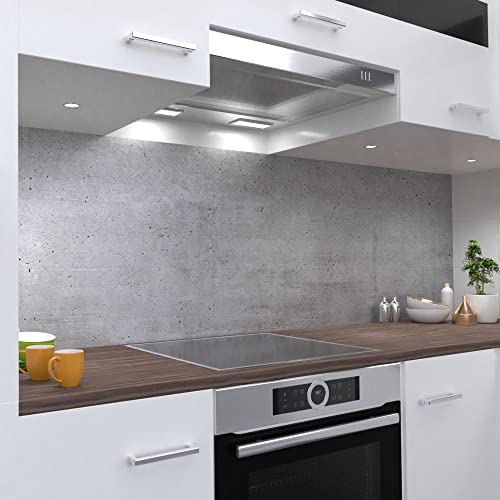 OneWheel | selbstklebende Küchenrückwand | 280x50 cm harte PVC Folie | Wandtattoo für Fliesenspiegel Design Stein grau | Motiv: Betonwand