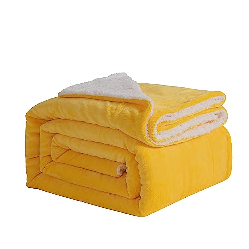Good Nite Decke, 130 x 150 cm, wendbare Sherpa-Fleecedecke, Flauschige Polyester-Decke, weich und warm, Bettdecken für Zuhause und Reisen (gelb, einzeln)