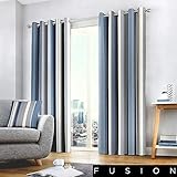 Fusion Whitworth Stripe Vorhänge mit Ösen, gestreift, 100% Baumwolle, 168 x 137 cm, 1 Paar Übergardinen, Blau