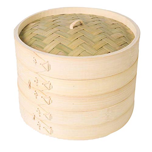 ACAMPTAR 30,5 cm Bambus-Dampfgarer, traditionelles Korb-Design, zum Kochen, ideal für Teigtaschen, Gemüse, Huhn, Dampf-Reis – natürlich