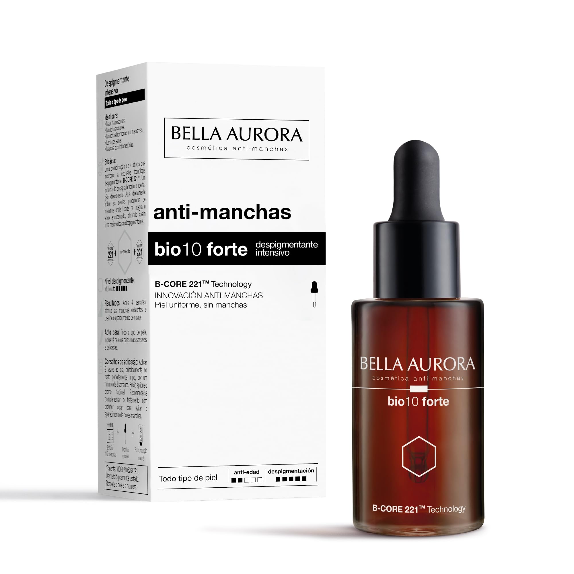 Bella Aurora, PigmentStop bio10forte, Intensivbehandlung gegen dunkle Flecken, Depigmentierungsbehandlung, Serum gegen dunkle Flecken im Gesicht, Hautdepigmentierung (Tropfen 30ml)
