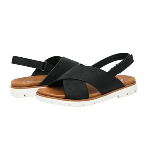 NEOFEN Flache Slide-Sandalen für Damen – bequeme, lässige, überkreuzte, flache Sommerschuhe. (Color : Black, Size : 42 EU)