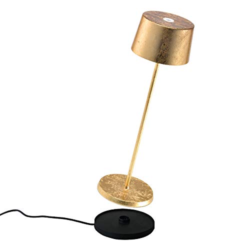 Zafferano - Olivia Pro Kabellose LED-Tischleuchte aus Aluminium, dimmbar, IP65-Schutz, Indoor/Outdoor Benutzung, EU-Stecker - H: 35,5cm (Gold)