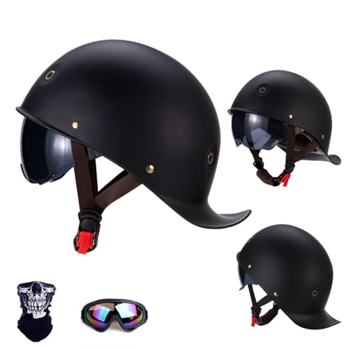 Baseball Cap Halbe Motorradhelm, Straßenmode Erwachsene Männer Frauen Offene Gesicht Motorradhelme für Cruiser Street Scooter Moped Cap mit Brille Dot genehmigt