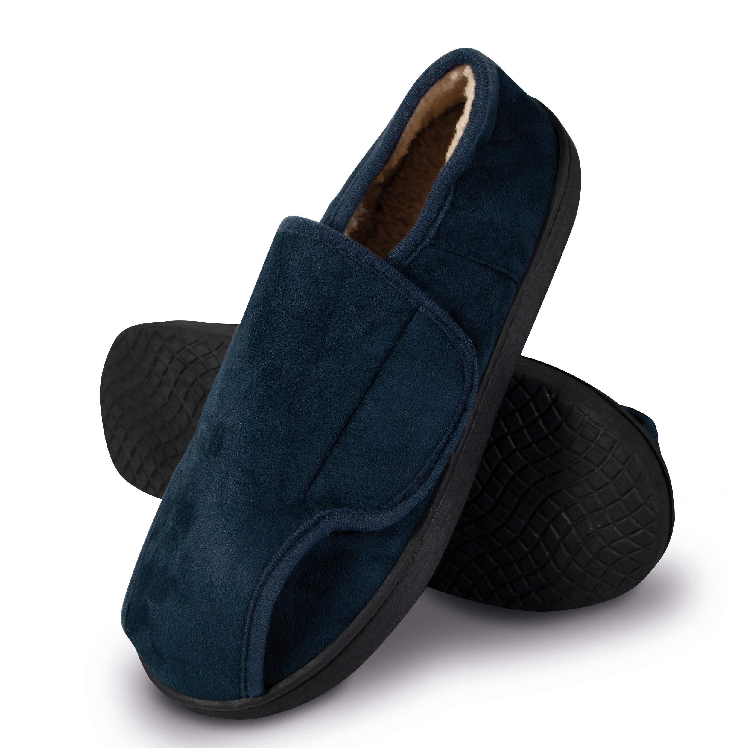 SHD Hausschuhe für Damen & Herren, rutschfeste Pantoffeln, warm und bequem, Klett-Hausschuhe mit leichtem Einstieg, Memory Foam, Unisex blau (40/41, Geschlossen)