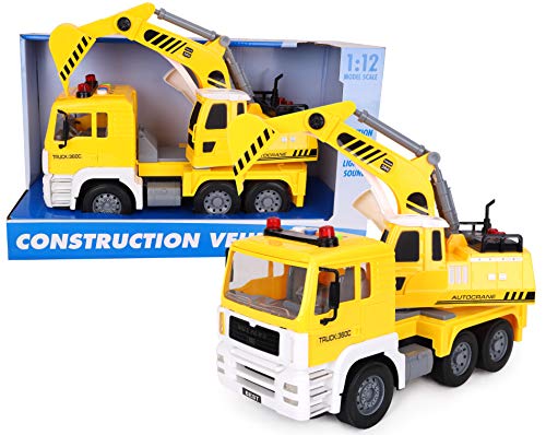Toyland® - 30cm gelber Artic Digger LKW mit Lichtern & Sound und beweglichem Digger - Jungen Spielen Fahrzeuge
