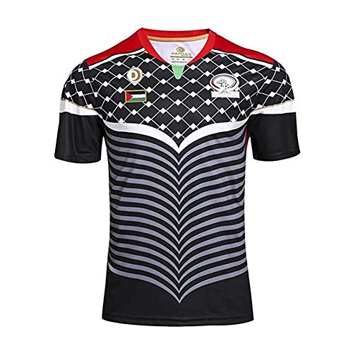 YINTE Palästina-Weltmeisterschaft Rugby-Trikot, WM Baumwoll-Trikot Grafik-T-Shirt, Unisex Rugby Fans T-Shirts Polo-Shirt, Sweatshirt Trainingsspiel-Trikot, Bestes Geburtst Black-XL