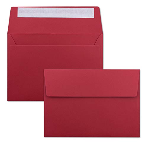 200x Briefumschläge Rosen-Rot DIN C6 Format 114 x 162 mm - Haftklebung - Kuverts ohne Fenster - Weihnachten, Grußkarten & Einladungen - Für A6 & A4 Papier