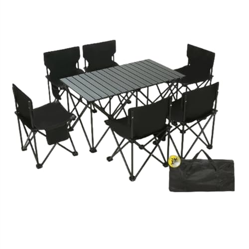 Outdoor-Tisch-Stuhl-Set, leicht, Camping, faltbar, Stuhl, Tisch zum Angeln, Picknick, Outdoor-Gartenmöbel-Sets für 4/6 Personen, 7-teiliges Set, 1