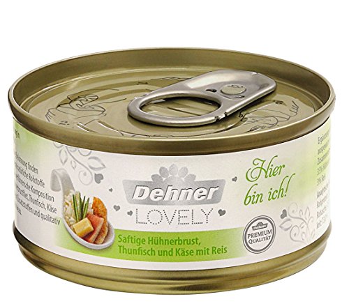 Dehner Premium Lovely Katzenfutter Adult, Ergänzungsfutter, Hühnerbrust und Thunfisch mit Käse, 24 x 70 g (1680 g)