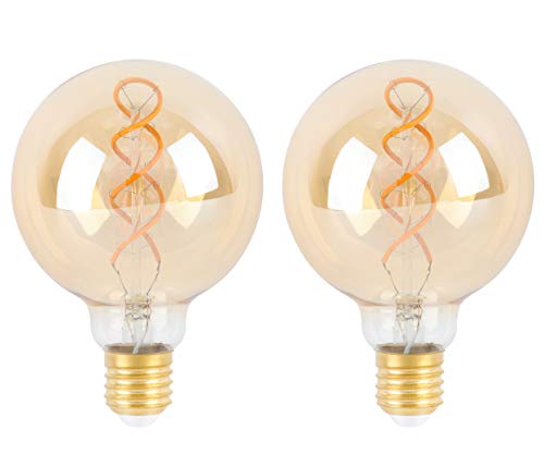 SD LUX E27 ES LED-Leuchtmittel Globe Vintage-Stil Glühfaden G95 Bernsteinfarben dimmbar kein Flackern Edison-Schraubgewinde LED-Glühbirnen–6W(entspricht 40W), 300lm Warmweiß 2200 K, 2Packungen