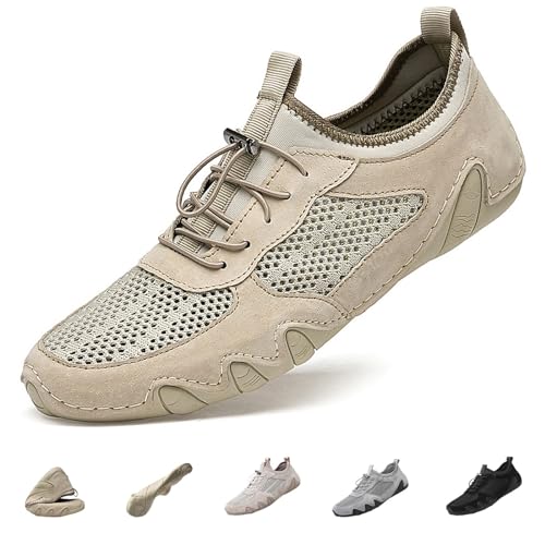 Vimlo Hike Footwear Barefoot Herren Leichte, Bequeme, atmungsaktive Mesh-Wildleder-Spleißen, rutschfeste Softsole-Jogging-Walking-Schuhe (Color : Beige, Size : 41)