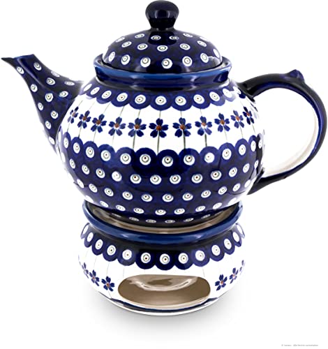Bunzlauer Keramik Teekanne mit Stövchen 1.25L Dekor 166a