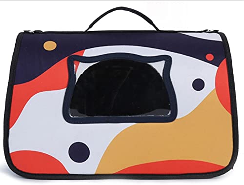 Atmungsaktive transparente Mehrfarbige Haustiertasche mit Netz-Design, seitlich offen, einschulterig, faltbare Tasche für Hunde und Katzen, Outdoor-Reisen (M 462721, dunkelblau)