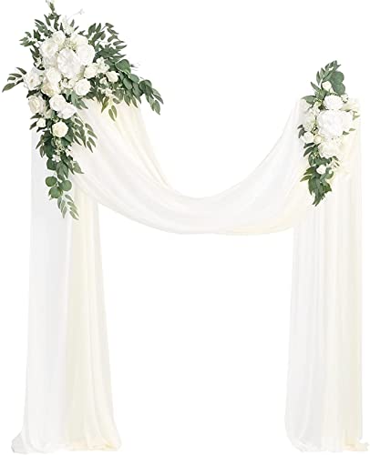 EAYH Künstliches Hochzeitsbogen-Blumen-Set (3 Stück) – 2 Stück Blumenarrangements, 1 Stück Stoffdrapierung, Für Hochzeitssträuße Und Empfangshintergrunddekoration,Weiß