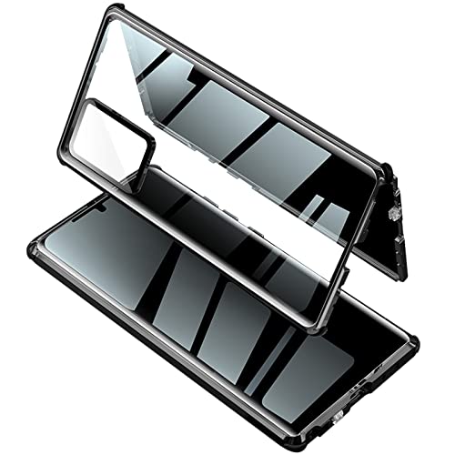 Anti-Spähen Hülle für Samsung Galaxy Note 20 Ultra (6.9 Zoll), Magnetische Adsorption Metallrahmen mit kameraschutz [Vorne und Hinten Gehärtetes Glas Ganzkörper Schutzhülle],Black