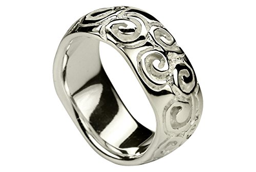 SILBERMOOS Damenring Spiralmuster Bandring Ornament matt und glänzend Sterling Silber 925, Größe:60 (19.1)