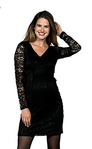 Love2Wait Umstandskleid Schwangerschaftskleid Damen Kleid Dress 171009 (S, schwarz (Black))