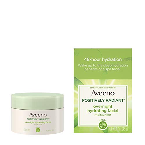 Aveeno Positiv Radiant Über Nacht Feuchtigkeitsspendende Gesichtscreme mit Soja-Extrakt und Hyaluronsäure, ölfrei und nicht komedogen 1,7 Ounce