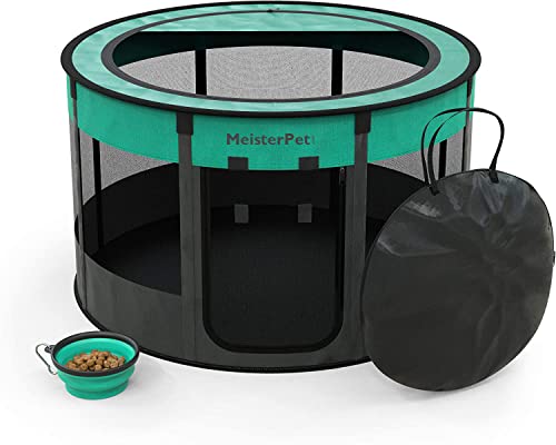 Meisterpet® Welpenauslauf faltbar Welpenlaufstall Tierlaufstall für Hunde Hasen Katzen für innern oder außen - Mehrfache Farben mit gratis Tierpflege Set! (Ø x H - 115 * 58)