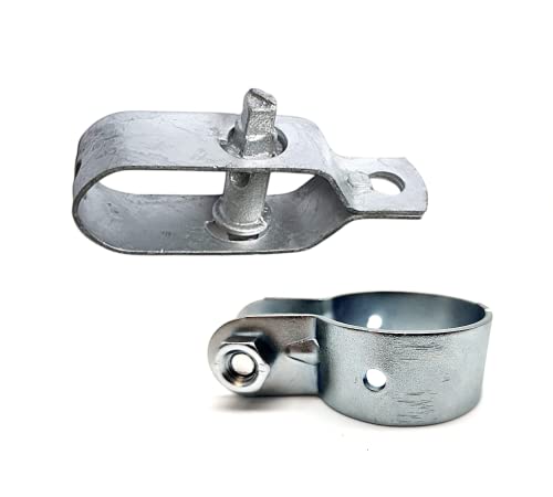 DOJA Barcelona | Drahtspanner und Zaunschelle | Pack 10 verzinkte Spanner + 10 Pfostenschelle 48mm | verzinkte Klemmschelle mit Schraube : für Zäune für Bauernhöfe, Maschendraht, Metallgitter