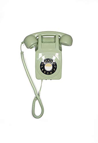 GPO 746 Retro Festnetztelefon zur Wandmontage - Curly Cord - Authentischer Klingelring - Grün, GPO746WALLPUSHGRE