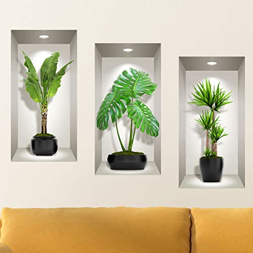 Ambiance Sticker 3D Pflanze Wandkunst, Vinyl abnehmbare Wandaufkleber, DIY Wandbild für Wohnzimmer 60 x 30 cm