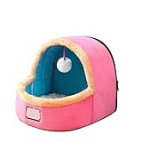SUICRA Haustierbetten Pet Plush Tent with for Cats Dogs Soft Sleeping Bed Warm Nest (Color : Pink, Size : S)