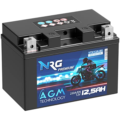 NRG Premium YTX12A-BS AGM Motorradbatterie 12,5Ah 12V 250A/EN Batterie 51013 YTZ12S CTX12A-BS GT12A-BS auslaufsicher wartungsfrei ersetzt 12Ah