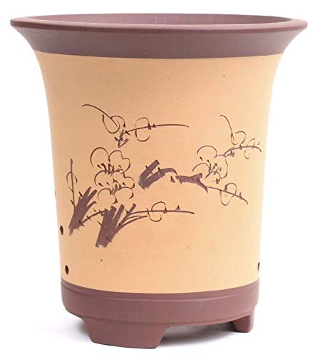 Bonsai - Kaskadenschale 20,5 x 19,5 Ø cm, beige-braun, mit Motiv, 50901
