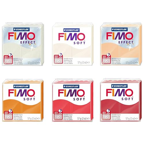 FIMO Soft & Effect Polymer-Ofen-Modelliermasse, 57 g, 6 Farben, milde Töne