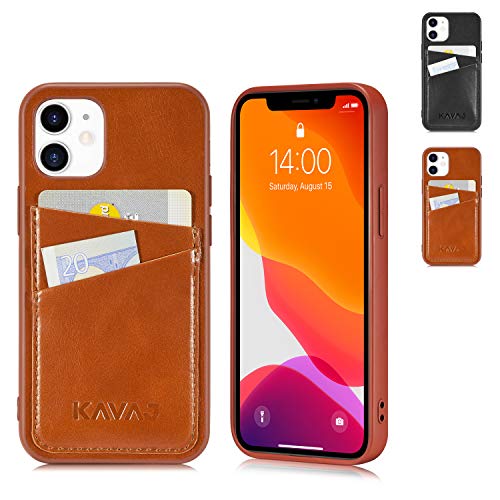 KAVAJ Hülle geeignet für Apple iPhone 12 Mini 5.4" Leder - Tokyo - Cognac Braun Handyhülle Case Lederhülle mit Kartenfach