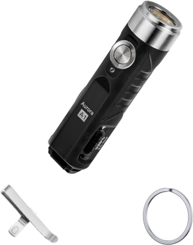 Mini-Taschenlampe Schlüsselanhänger, 550 Lumen, Cree EDC Taschenlampe, ideal für Camping und Wandern, Notfall, wasserdicht IPX-65 kleine Taschenlampe RovyVon A1, schwarz