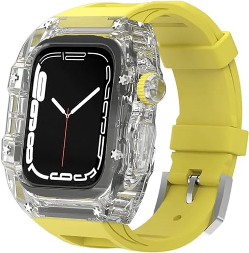 HHBYLEEE- Transparentes Uhrengehäuse, Gummiband, Mod Kit, für Apple Watch Ultra 49 mm, 45 mm, 44 mm, Herren-Uhrengehäuse, Sportarmband, für iWatch Serie 8/7/6/5/4/SE(e,44mm)