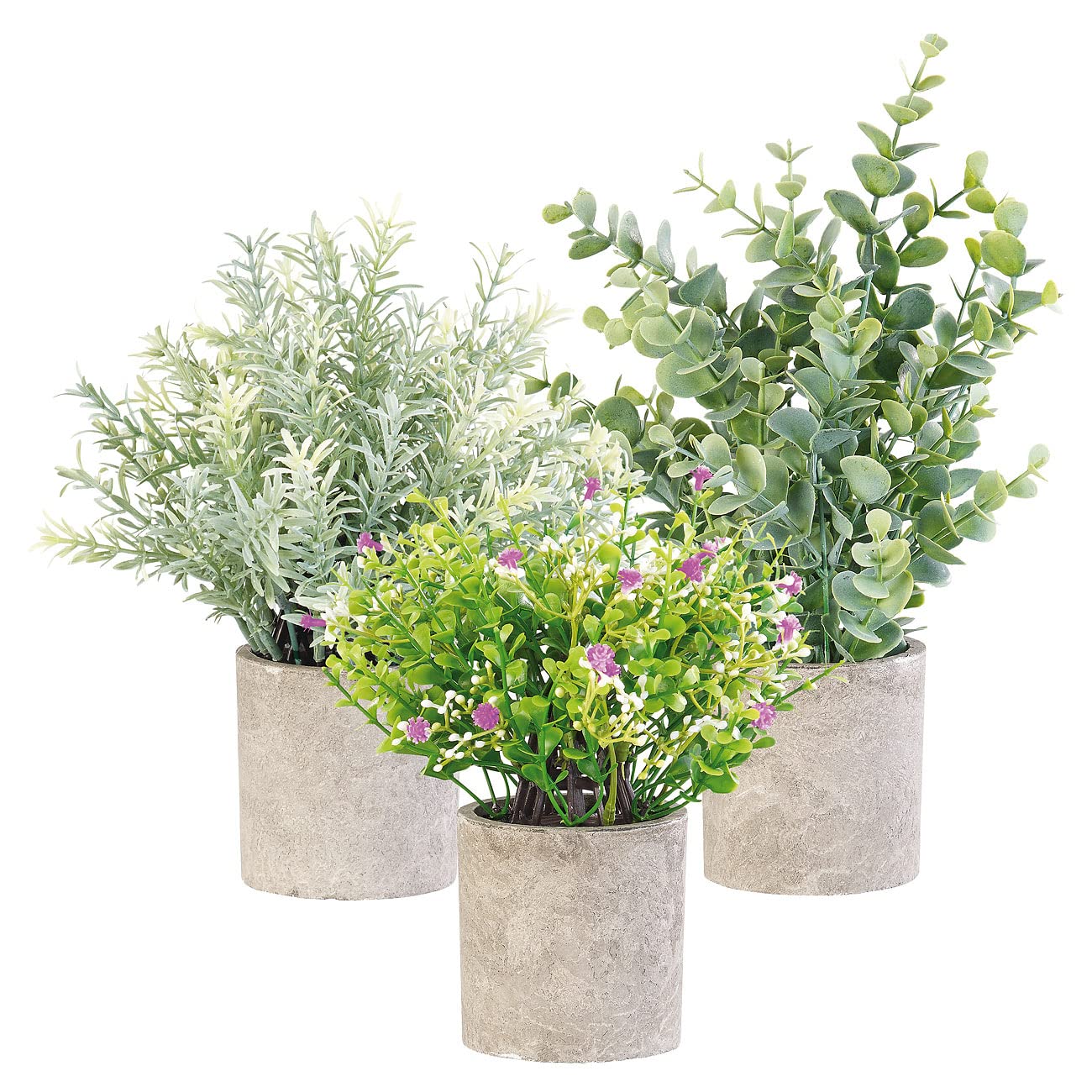 Carlo Milano Kunstpflanze: 3er-Set künstliche Deko-Pflanzen mit Töpfen, je 21, 23 und 26 cm hoch (Kunstblume, Unechte Pflanzen, Mitbringsel)