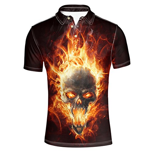 HUGS IDEA Herren Poloshirt Fire Skull T-Shirts Kurzarm Gr. 56, Feuerschädel 10