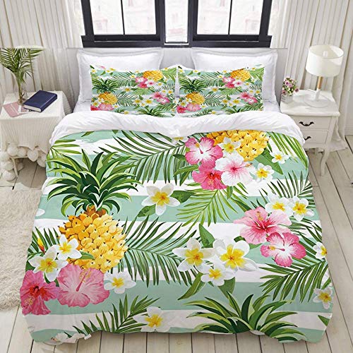 Yaoni Bettbezug, Tropische Obst Ananas Palmblätter Blumen, Bettwäsche-Set Ultra Bequeme leichte Luxus-Mikrofaser-Sets