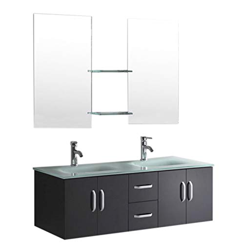 Badmöbel Badezimmermöbel Badezimmer Waschbecken Waschtisch Schrank Spiegel Set Wasserhähne enthalten 150 cm mod. Ice