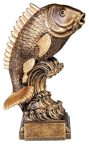eberin · Angler Pokale · Angeln Pokal · Angelfigur Fisch · Angelurlaub Award · Angelverein Ehrenpreis ·Fisch groß Bronze, personalisierbar mit Wunschtext, Größe 26 cm