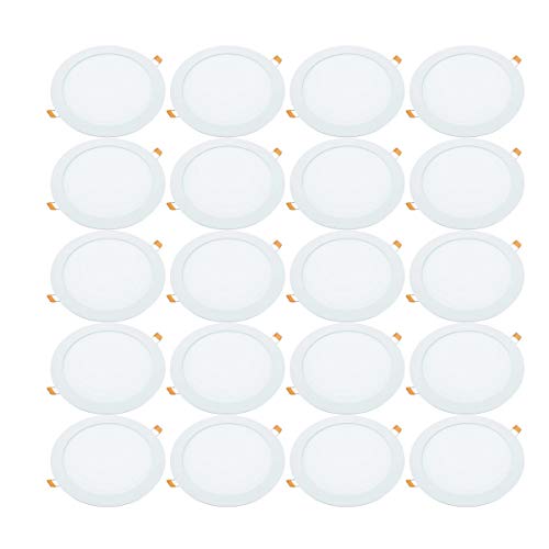 JANDEI - 20 x LED-Einbaustrahler, 18 W, rund, flach, Aluminium, matt-weiß, 4200 K, für Aussparungen von 200 - 205 mm, weiß, Maße 220 mm [Energieeffizienzklasse A]