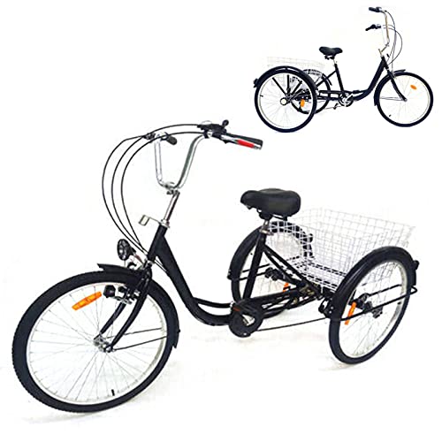 Dreirad Für Erwachsene 24 Zoll,3 Rad Fahrrad Dreirad mit Einkaufskorb und Licht,Dreirad Trike Bike Radfahren Erwachsenendreirad Dreirad Trike Bike für Erwachsene und Senioren