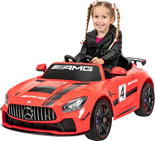 Kinder Elektroauto Mercedes Benz Amg GT4 Sport Edition - Lizenziert - 2,4 Ghz Fernbedienung - Softstart - Elektro Auto für Kinder ab 3 Jahre (Rot)