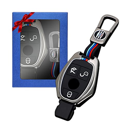 Yumzeco Zinklegierung Autoschlüssel Cover Schlüsselhülle Kompatibel mit Mercedes Benz ABCs Klasse AMG GLA CLA GLC W176 W203 W221 W204 W205 Schlüssel Schutzhülle Geschenkbox Autoschlüssel Hülle Grau