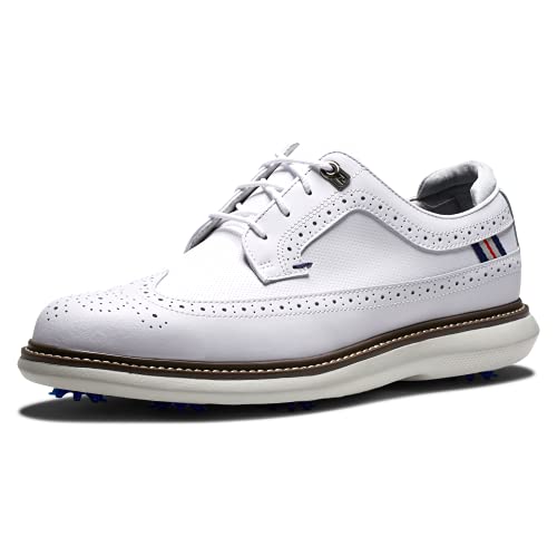 FootJoy Men's Traditions Golf Shoe, White/White/Grey, 7