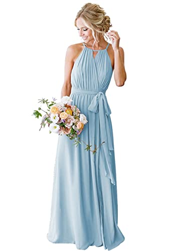 Beach Maid of Honor Gowns Elegant Long Halfter Plissee Flowy Rüschen Abend Party Kleider für Frauen, himmelblau, 32